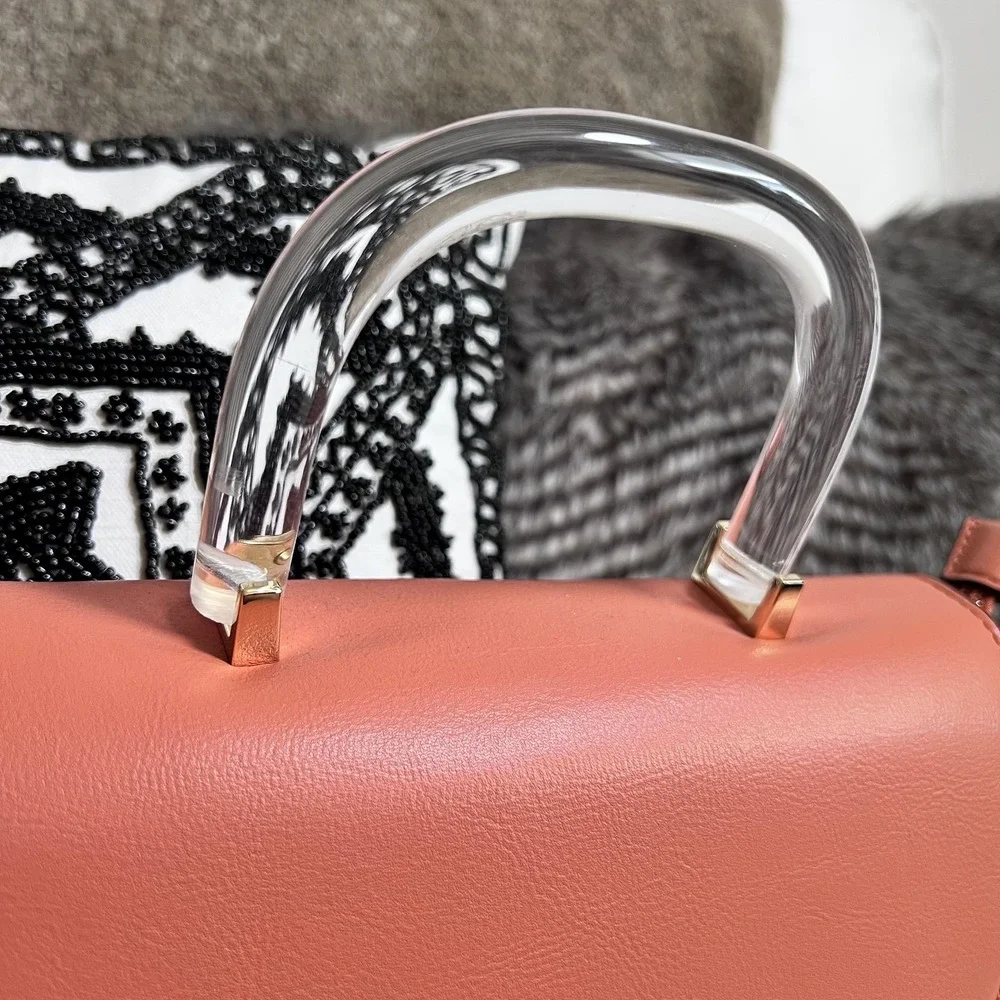 Acrylic Handle Coral Satchel Bag Structured Top‎ Handle Crossbody Purse Chic